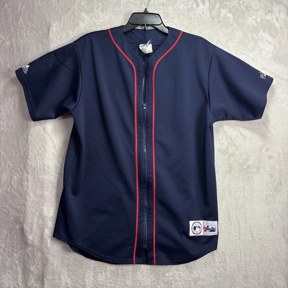 majestic genuine merchandise blue and red stripe zip up jersey Medium - Picture 1 of 8
